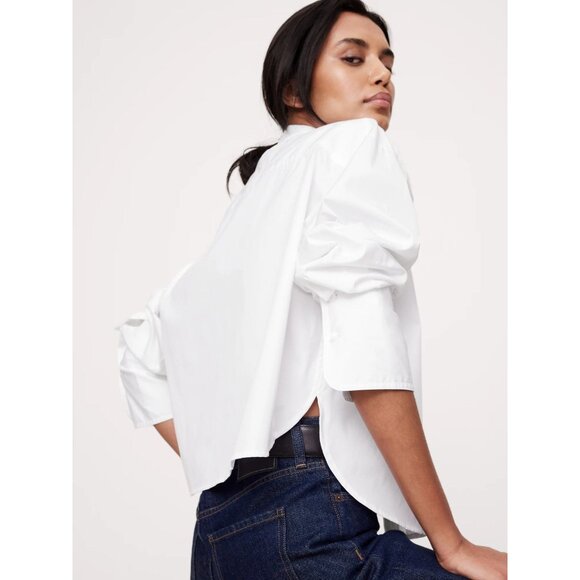 BANANA REPUBLIC White Cotton Poplin Cropped Button Down Skimmer Shirt, Size XS - Picture 2 of 14